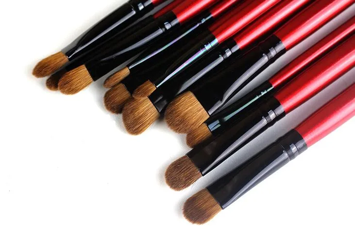 China Supplier Professional 25PCS Makeup Brush Set Red Handle with Leather-Like Brush Pouch